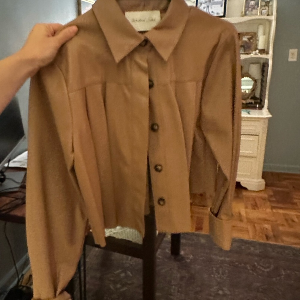 Mustard Seed Tan Button Up Pleated Shirt Jacket